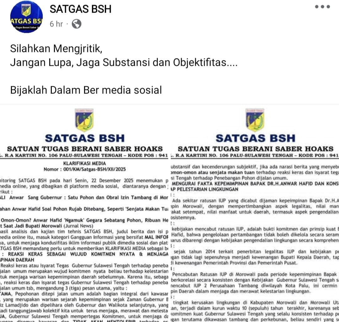 KKJ Sulteng Ingatkan Satgas BSH Tak Jadi Alat Pembungkaman Kritik