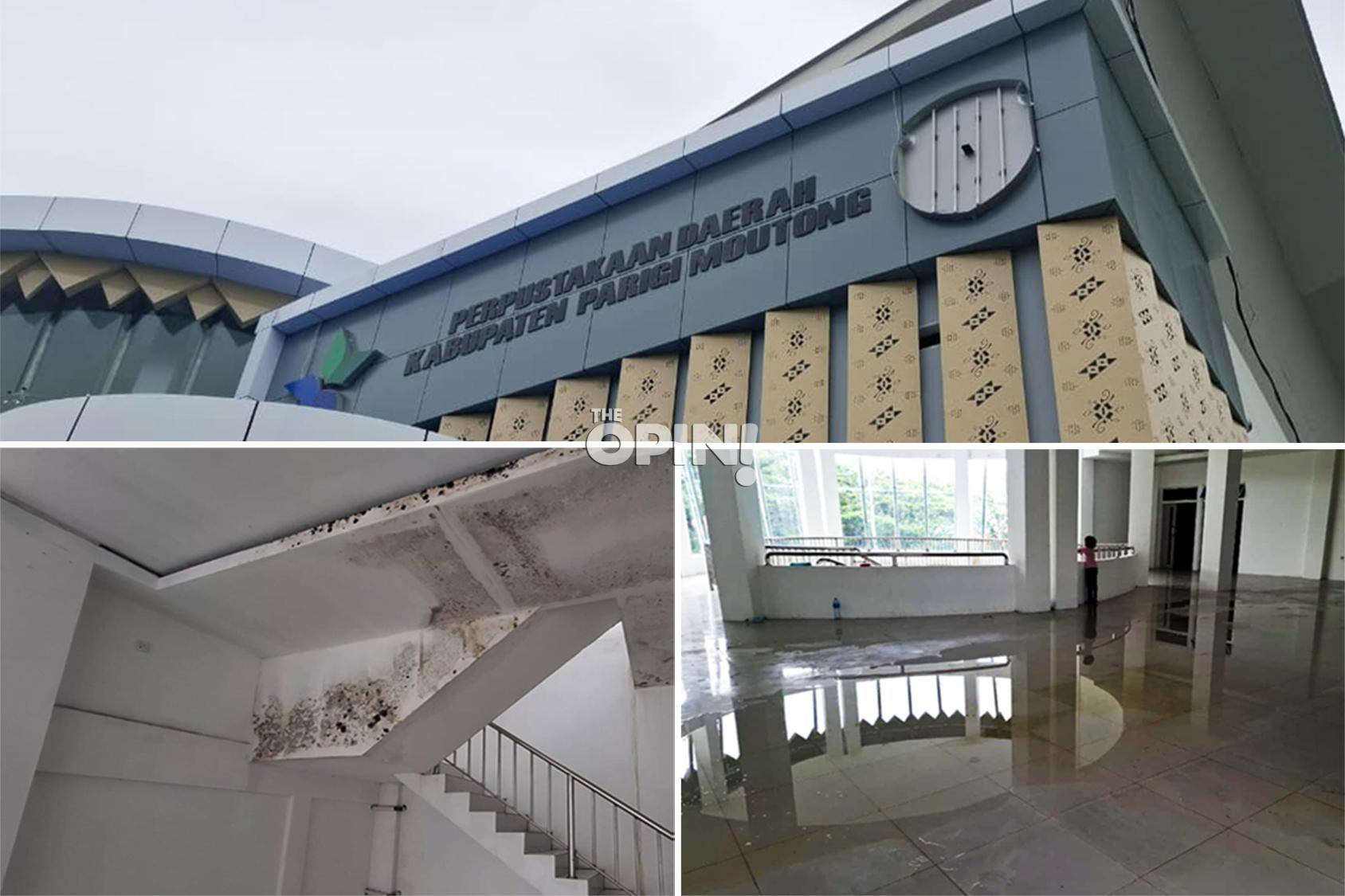 Baru Rampung, Gedung Perpustakaan Rp8,7 Miliar di Parimo Bocor dan Dipenuhi Jamur