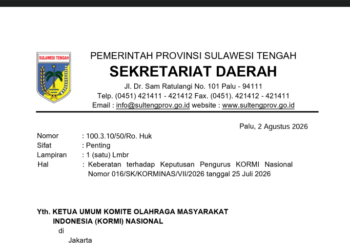 Pemprov Sulteng Beri Waktu 14 Hari kepada KORMI Nasional, Siap Tempuh Jalur Hukum soal Status Tuan Rumah FORNAS