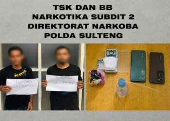Ditresnarkoba Polda Sulteng Tangkap Dua Warga Parimo di Palu, Sabu dan Bong Diamankan