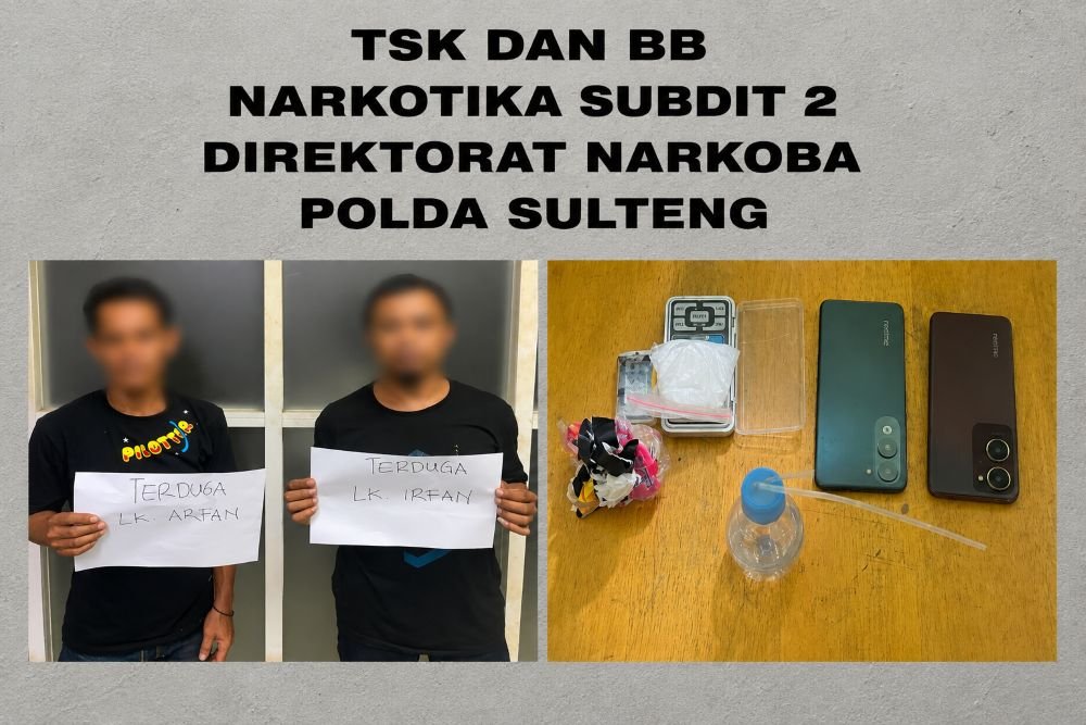 Ditresnarkoba Polda Sulteng Tangkap Dua Warga Parimo di Palu, Sabu dan Bong Diamankan
