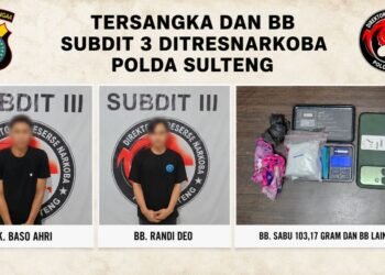 Polda Sulteng Amankan Dua Pemuda Bawa 103 Gram Sabu untuk Diedarkan di Parimo