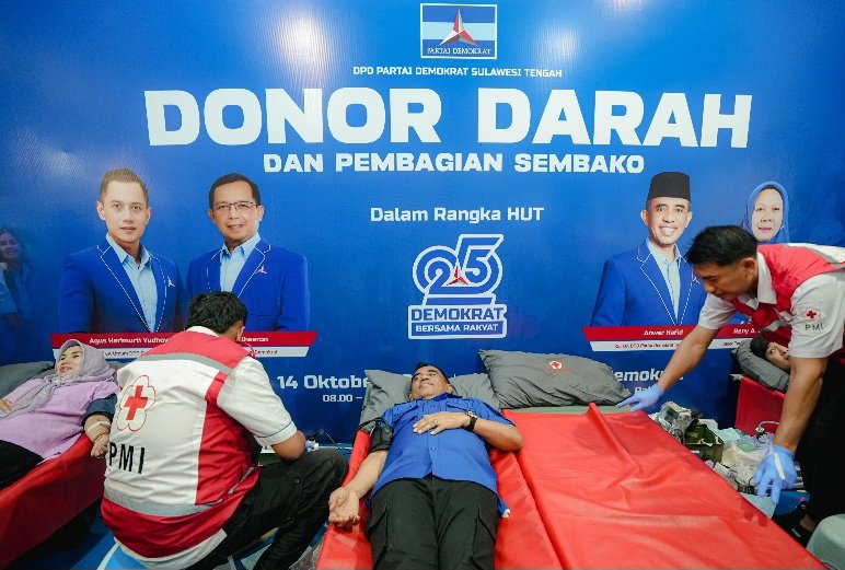 Anwar Hafid Ikut Donor Darah, Demokrat Sulteng Ajak Masyarakat Bantu Sesama