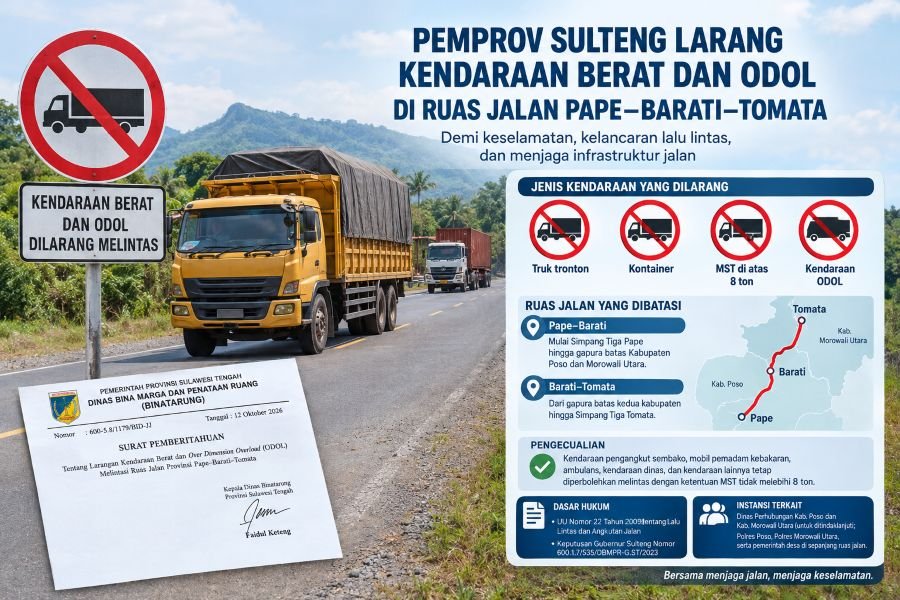 Truk ODOL Dilarang Melintas di Ruas Jalan Pape–Barati–Tomata